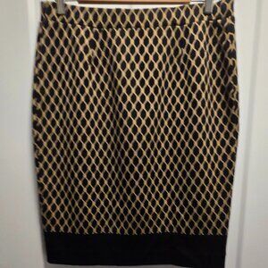 TRISISTO Femme Women's Black/Tan Geometric Print Stretch Skirt - Size Large